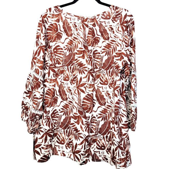 Ruby Rd Meet Me in Tahiti Linen Blend Printed Rust Tassel Blouse L - Picture 6 of 7